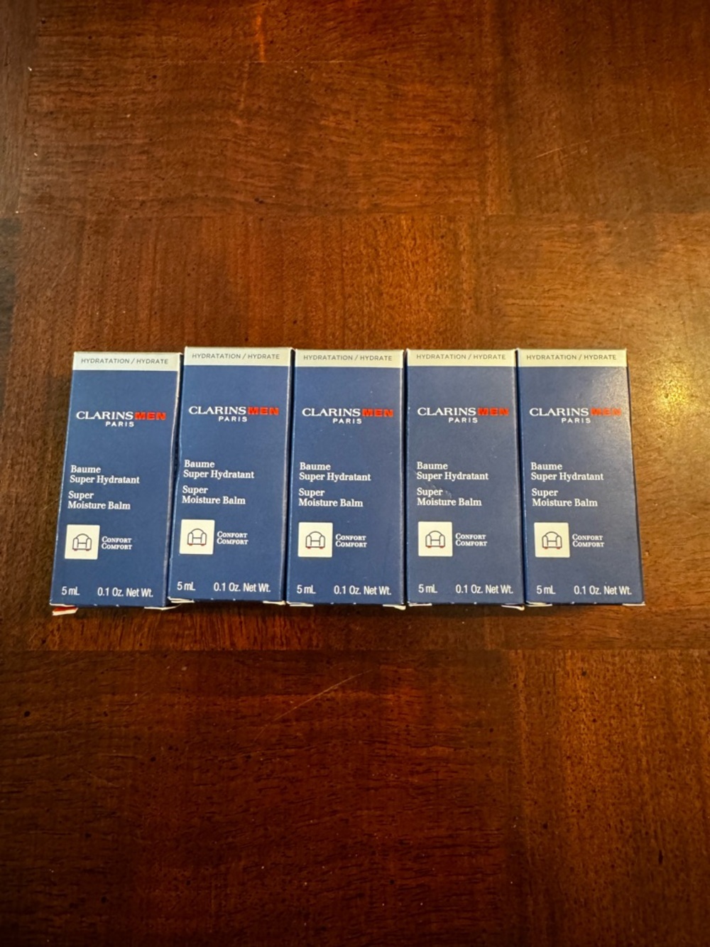 5 x CLARINS MEN SUPER MOISTURE BALM 5ml each  NEW TUBES HIM DAD MALE GYM GIFT